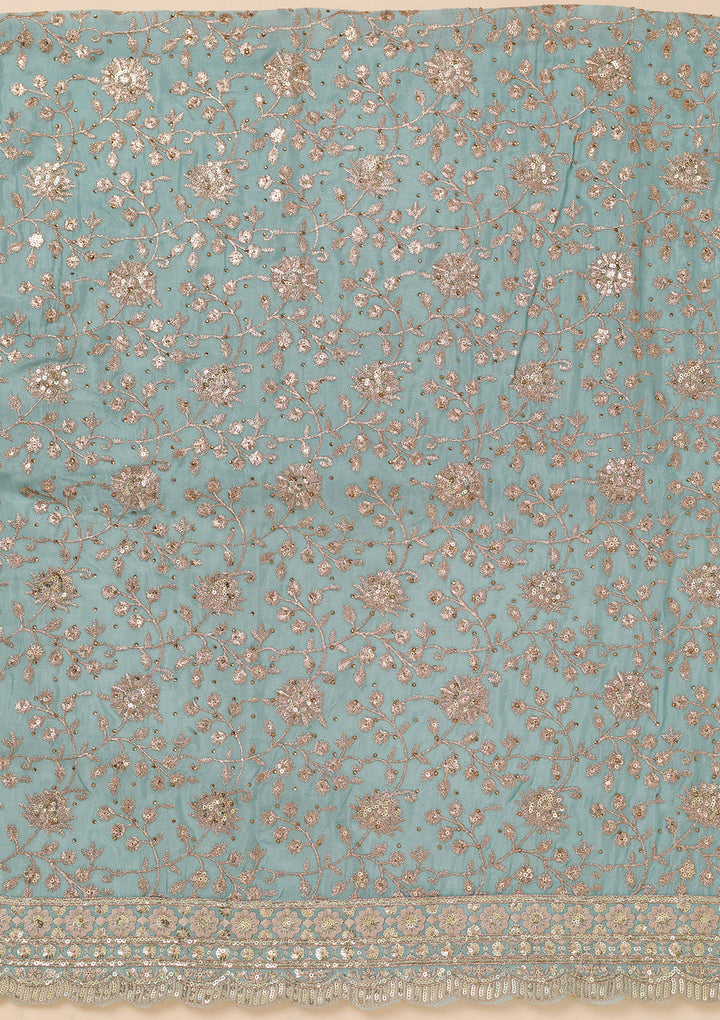 Sky Blue Zariwork Georgette Unstitched Salwar Suit
