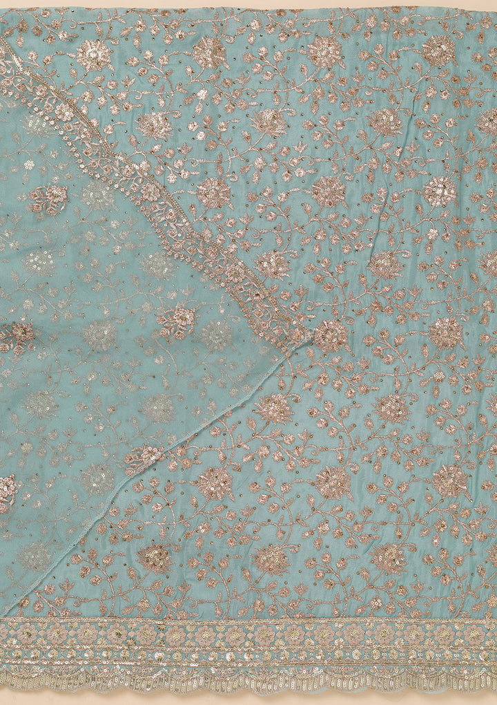 Sky Blue Zariwork Georgette Unstitched Salwar Suit