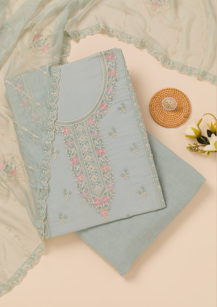 Sky Blue Zariwork Georgette Unstitched Salwar Suit