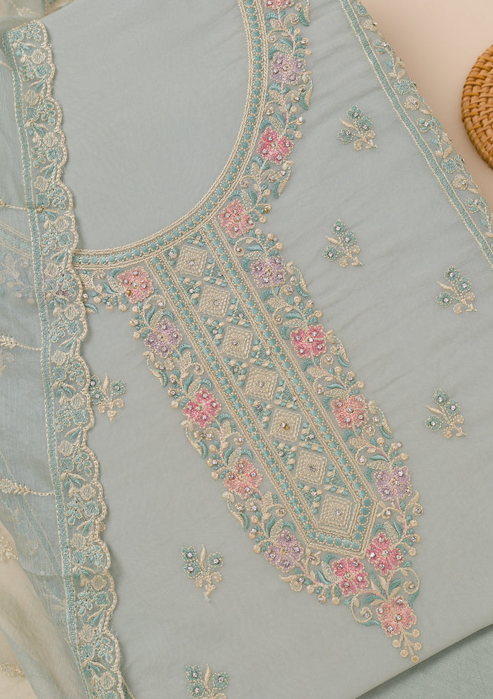 Sky Blue Zariwork Georgette Unstitched Salwar Suit