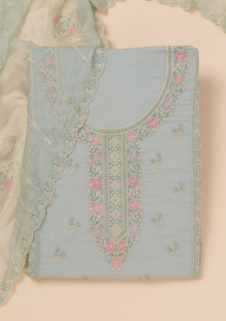 Sky Blue Zariwork Georgette Unstitched Salwar Suit
