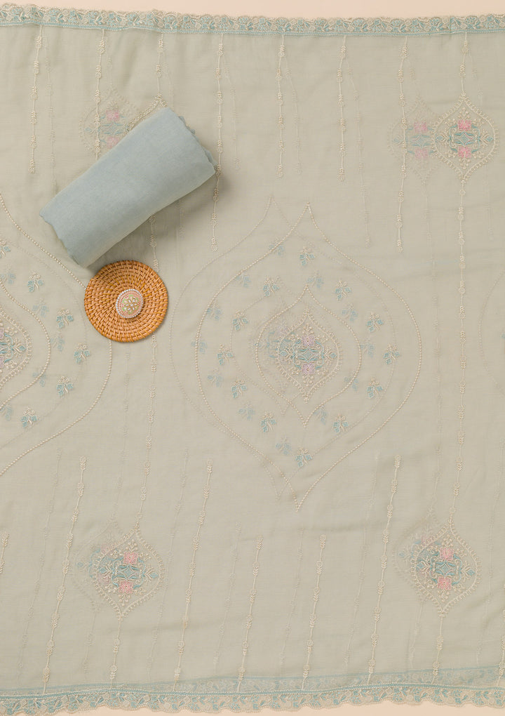 Sky Blue Zariwork Georgette Unstitched Salwar Suit
