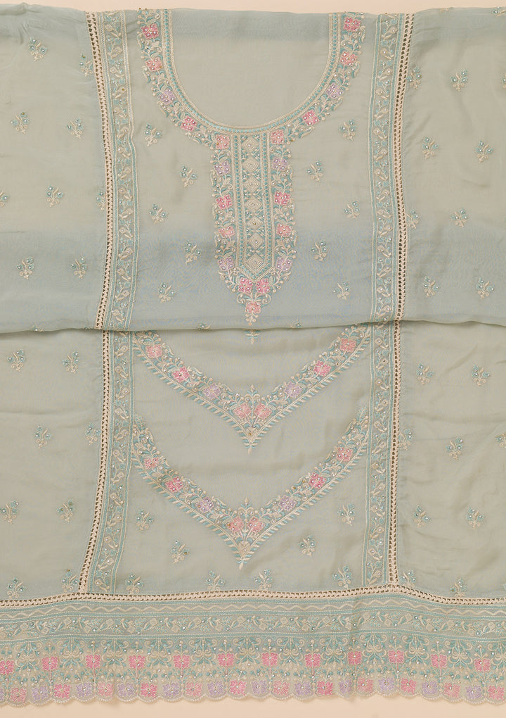 Sky Blue Zariwork Georgette Unstitched Salwar Suit