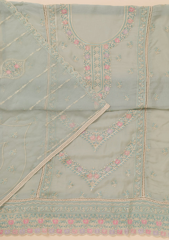 Sky Blue Zariwork Georgette Unstitched Salwar Suit