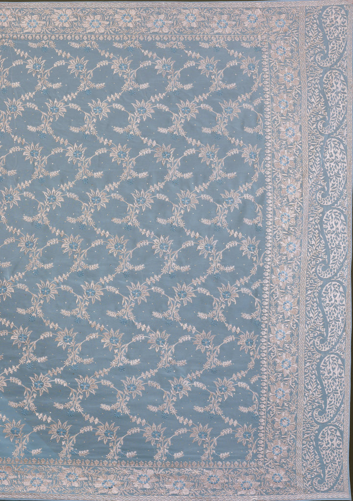 Sky Blue Zariwork Georgette Saree