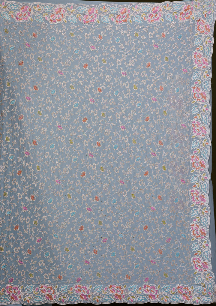 Sky Blue Zariwork Georgette Saree