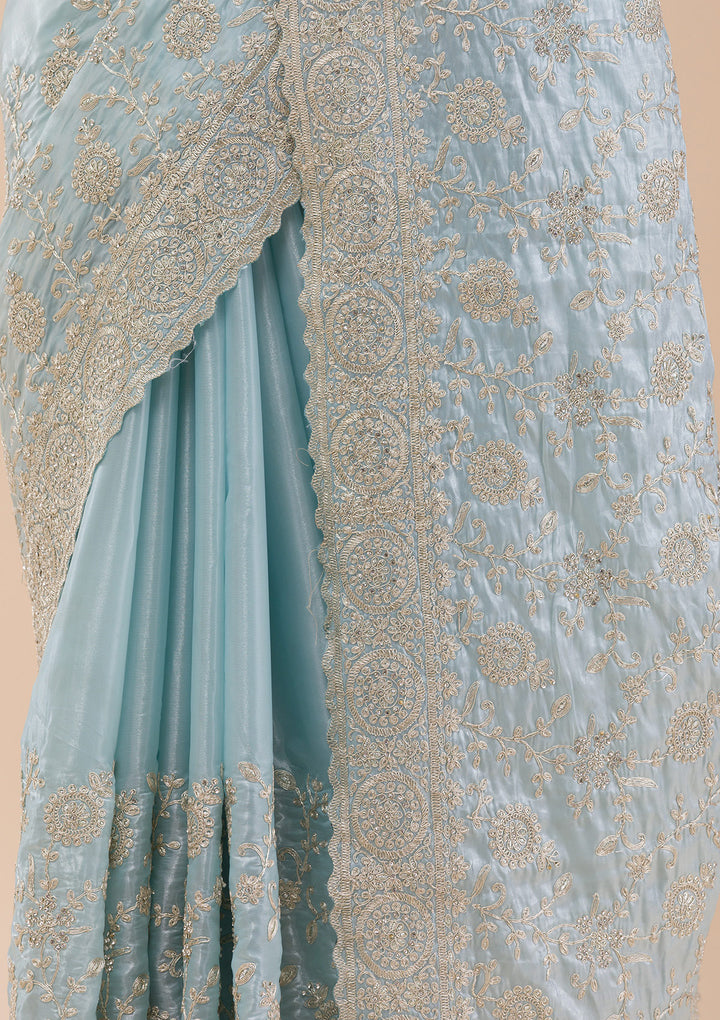 Sky Blue Zariwork Organza Saree