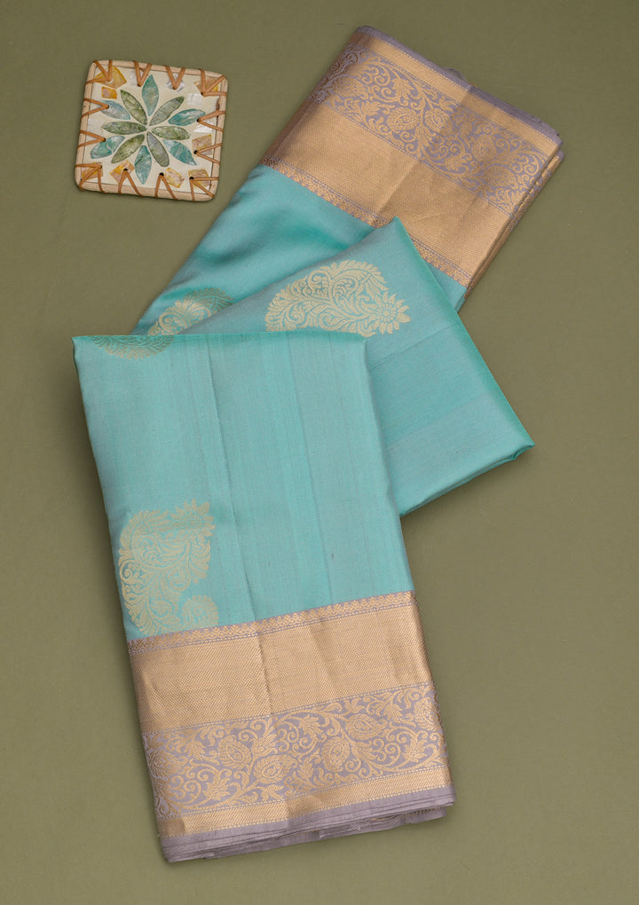 Sky Blue Zariwork Pure Silk Saree