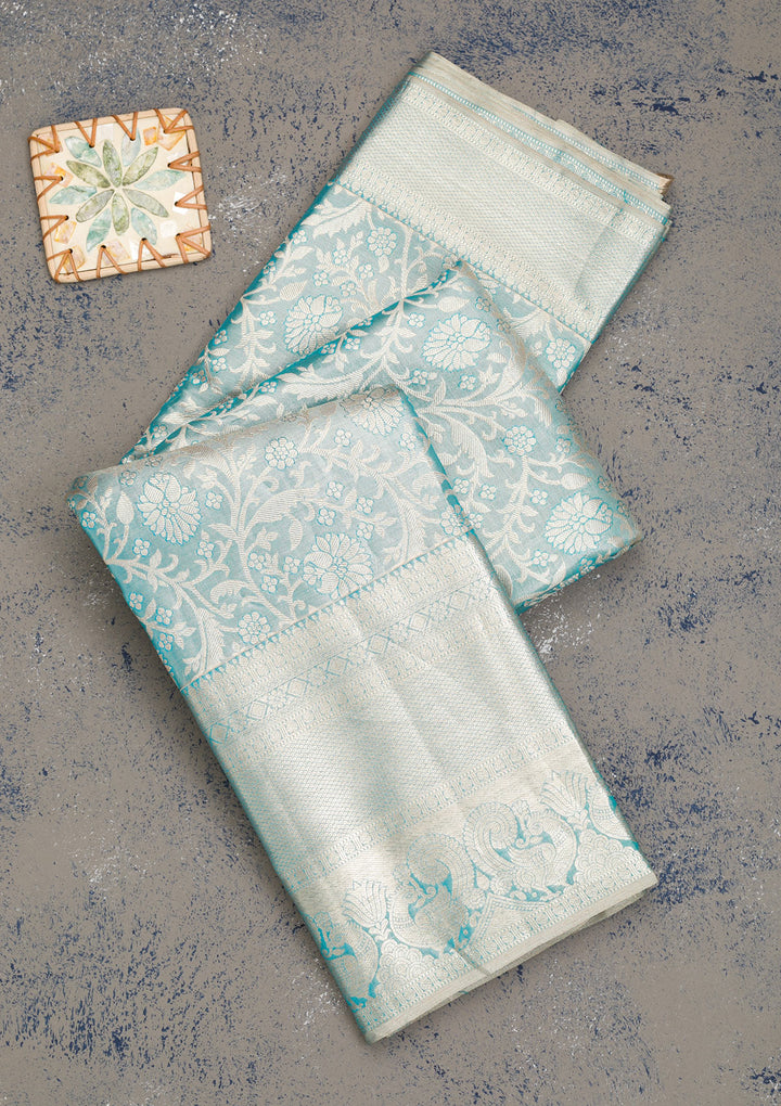Sky Blue Zariwork Pure Silk Saree