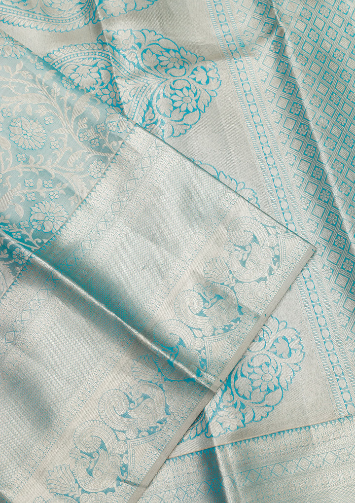 Sky Blue Zariwork Pure Silk Saree
