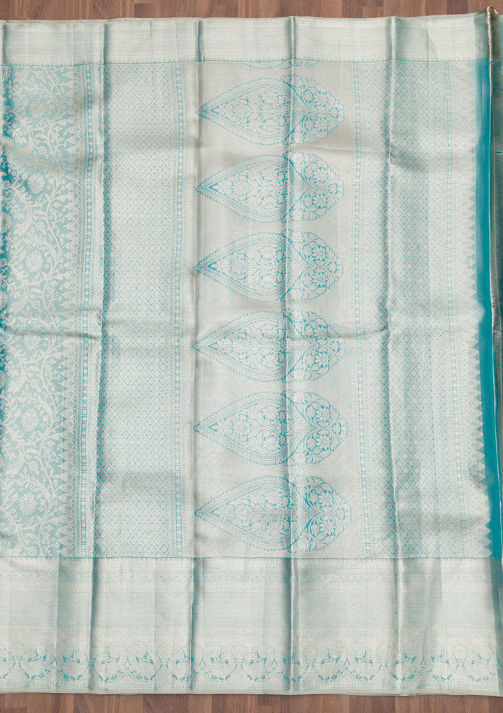 Sky Blue Zariwork Pure Silk Saree