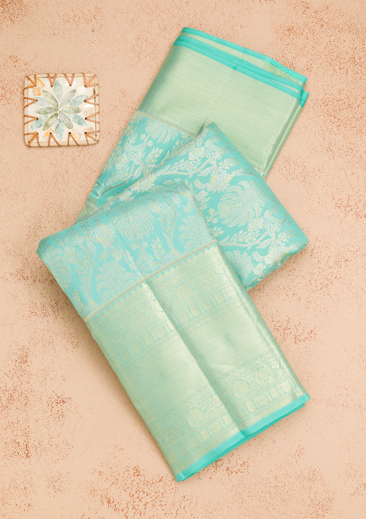 Sky Blue Zariwork Pure Silk Saree