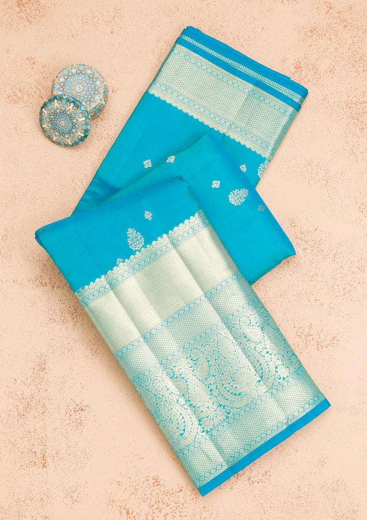 Sky Blue Zariwork Pure Silk Saree