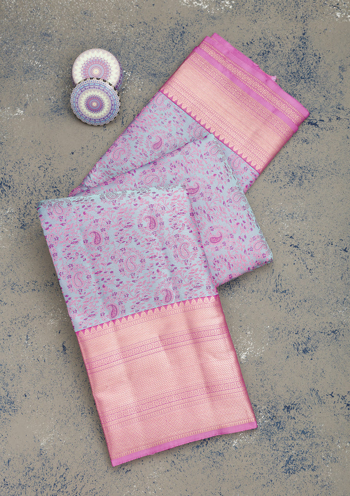 Sky Blue Zariwork Pure Silk Saree