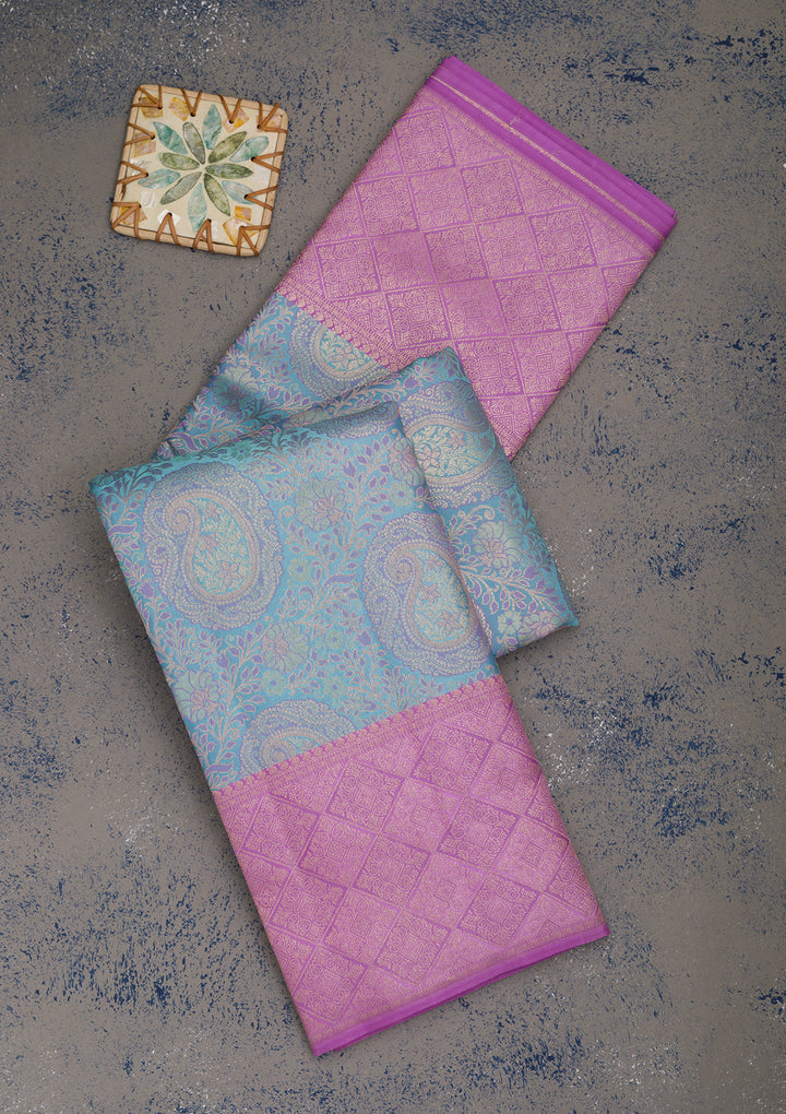 Sky Blue Zariwork Pure Silk Saree