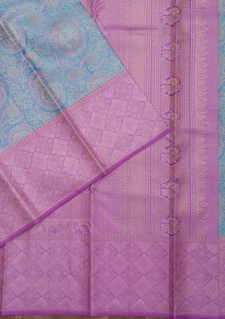 Sky Blue Zariwork Pure Silk Saree