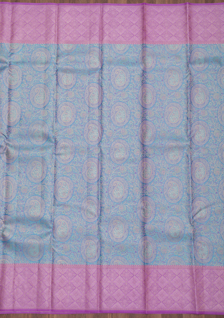 Sky Blue Zariwork Pure Silk Saree