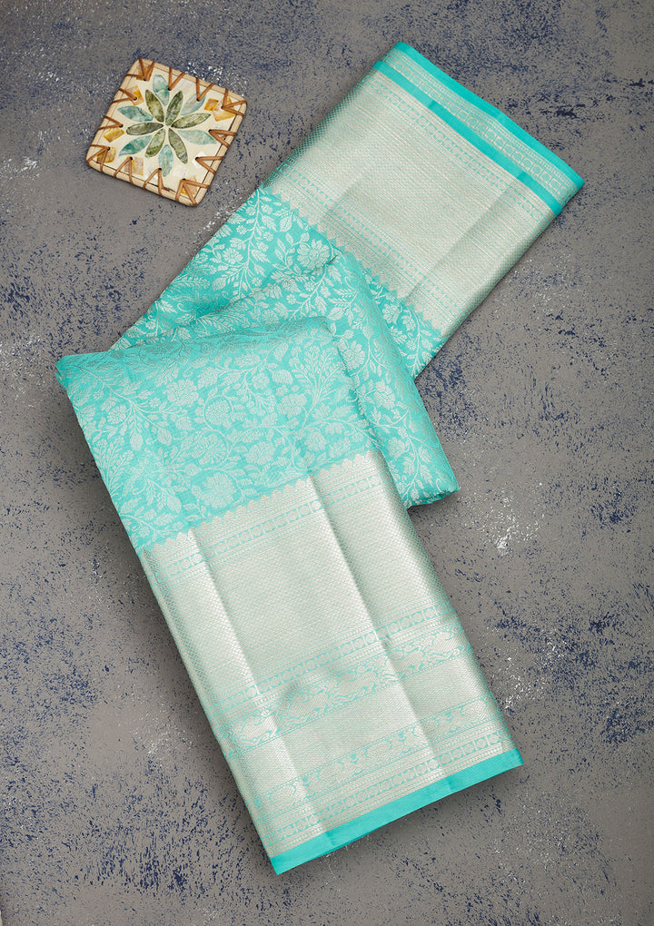 Sky Blue Zariwork Pure Silk Saree