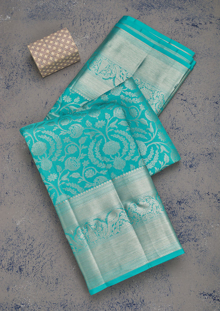 Sky Blue Zariwork Pure Silk Saree