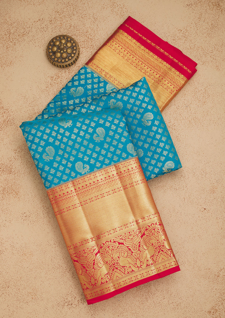 Sky Blue Zariwork Pure Silk Saree