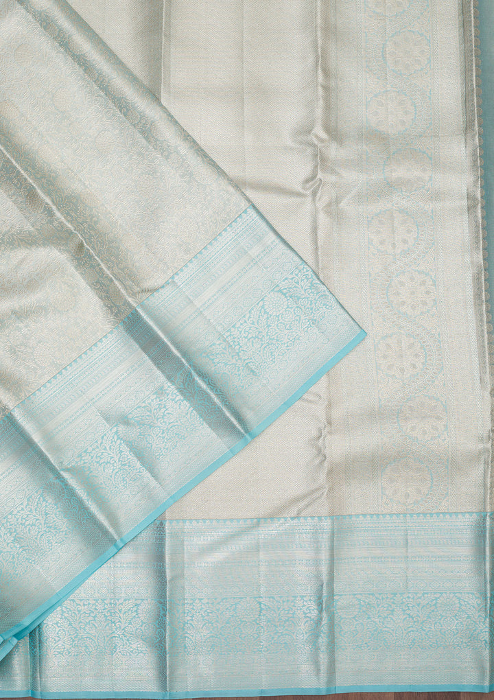 Sky Blue Zariwork Pure Silk Saree