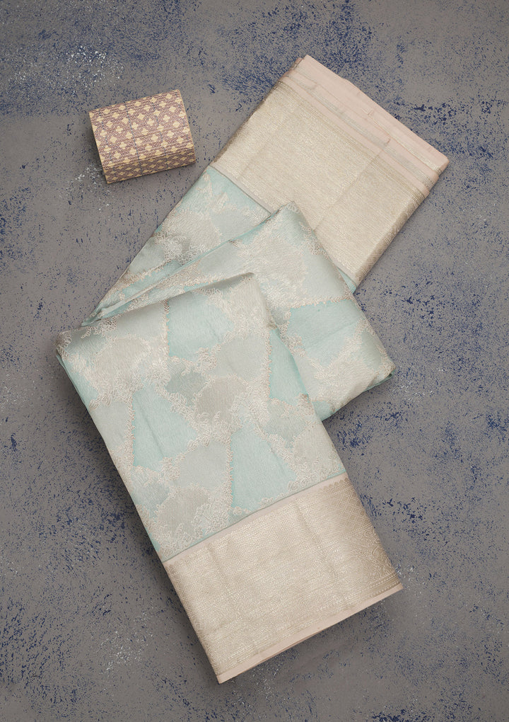 Sky Blue Zariwork Pure Silk Saree