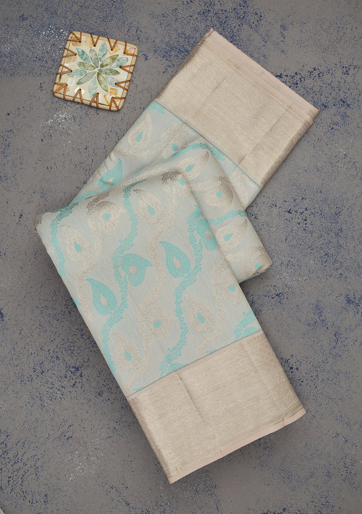Sky Blue Zariwork Pure Silk Saree