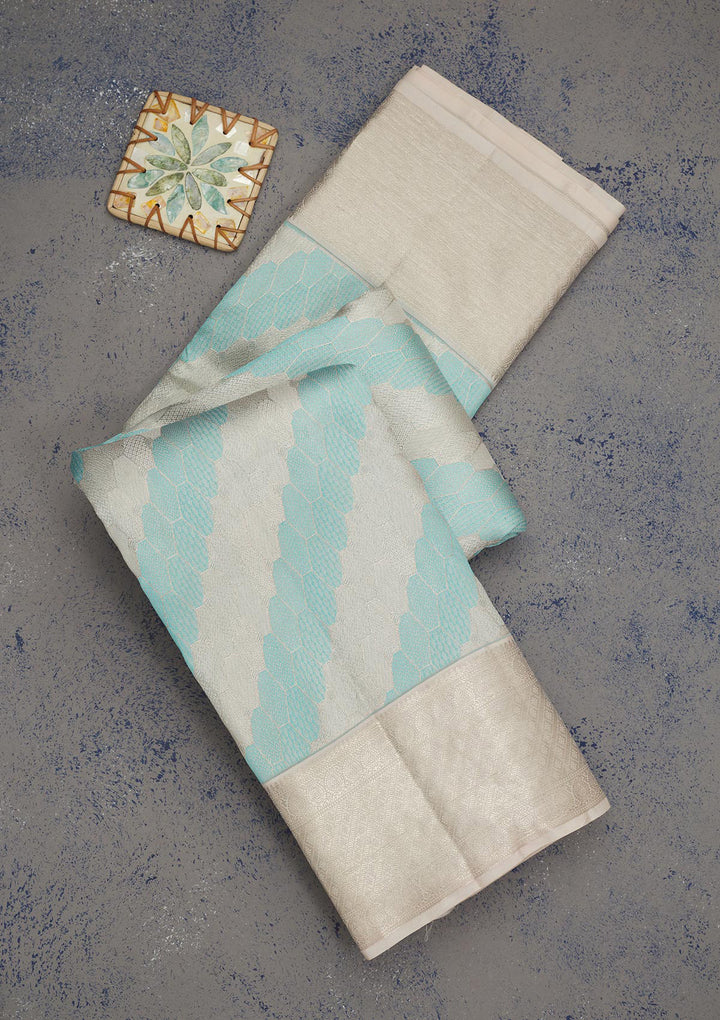 Sky Blue Zariwork Pure Silk Saree