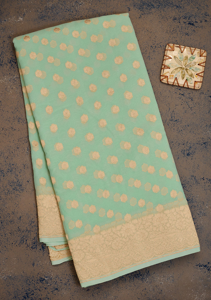 Sky Blue Zariwork Pure Silk Saree