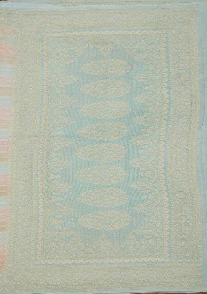 Sky Blue Zariwork Pure Silk Saree