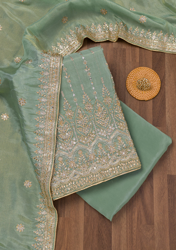 Sky Blue Zariwork Semi Crepe Unstitched Salwar Suit