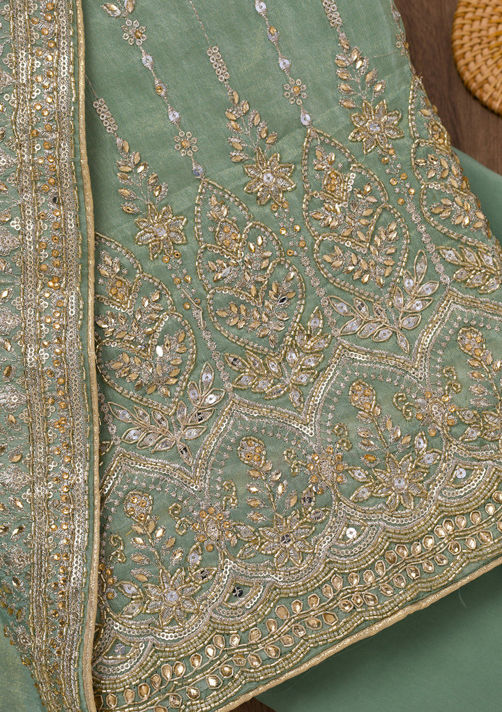 Sky Blue Zariwork Semi Crepe Unstitched Salwar Suit