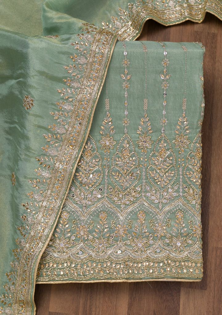Sky Blue Zariwork Semi Crepe Unstitched Salwar Suit