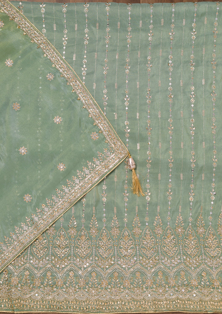 Sky Blue Zariwork Semi Crepe Unstitched Salwar Suit