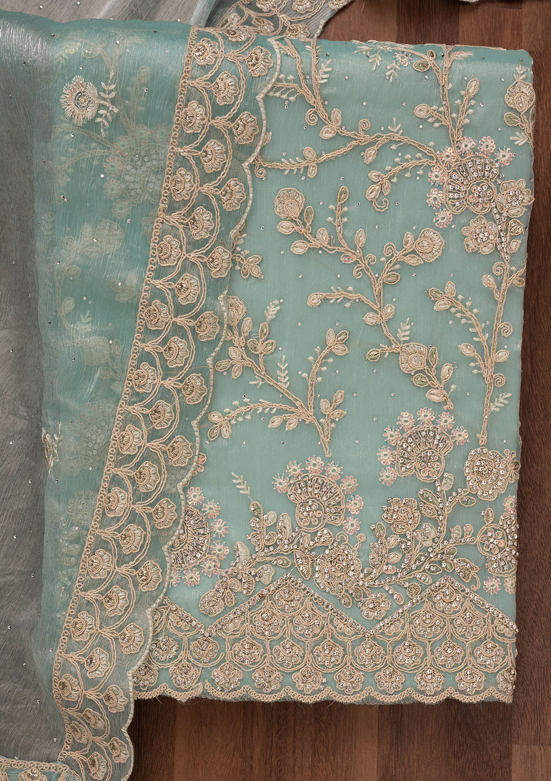 Sky Blue Zariwork Semi Crepe Unstitched Salwar Suit
