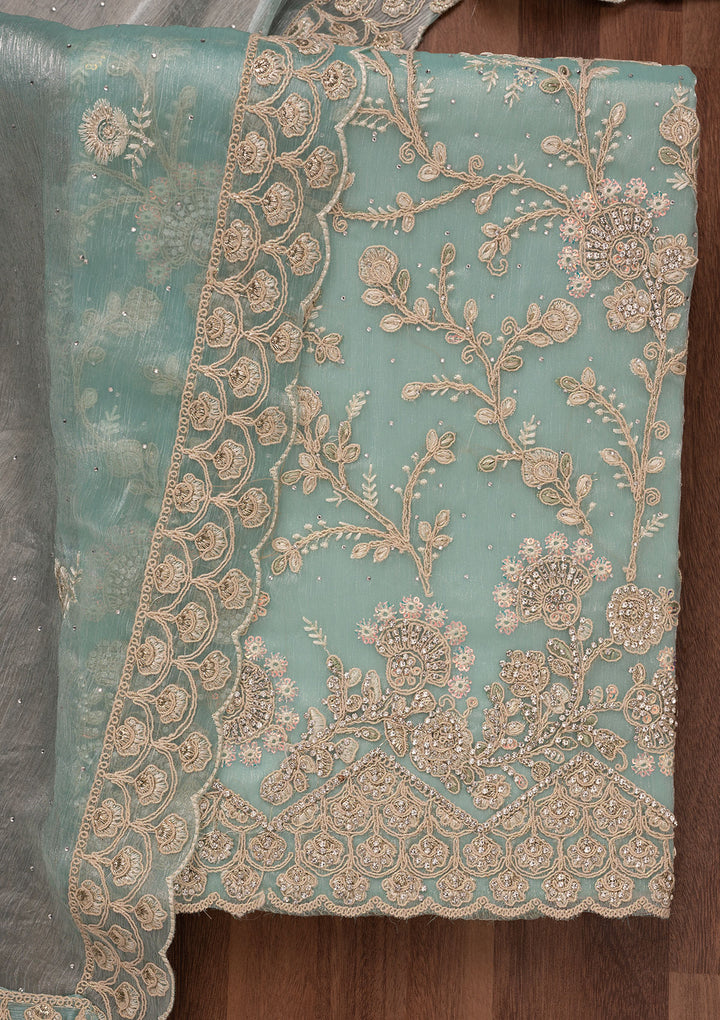Sky Blue Zariwork Semi Crepe Unstitched Salwar Suit