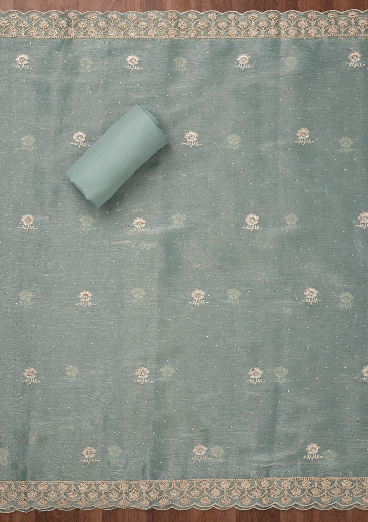 Sky Blue Zariwork Semi Crepe Unstitched Salwar Suit