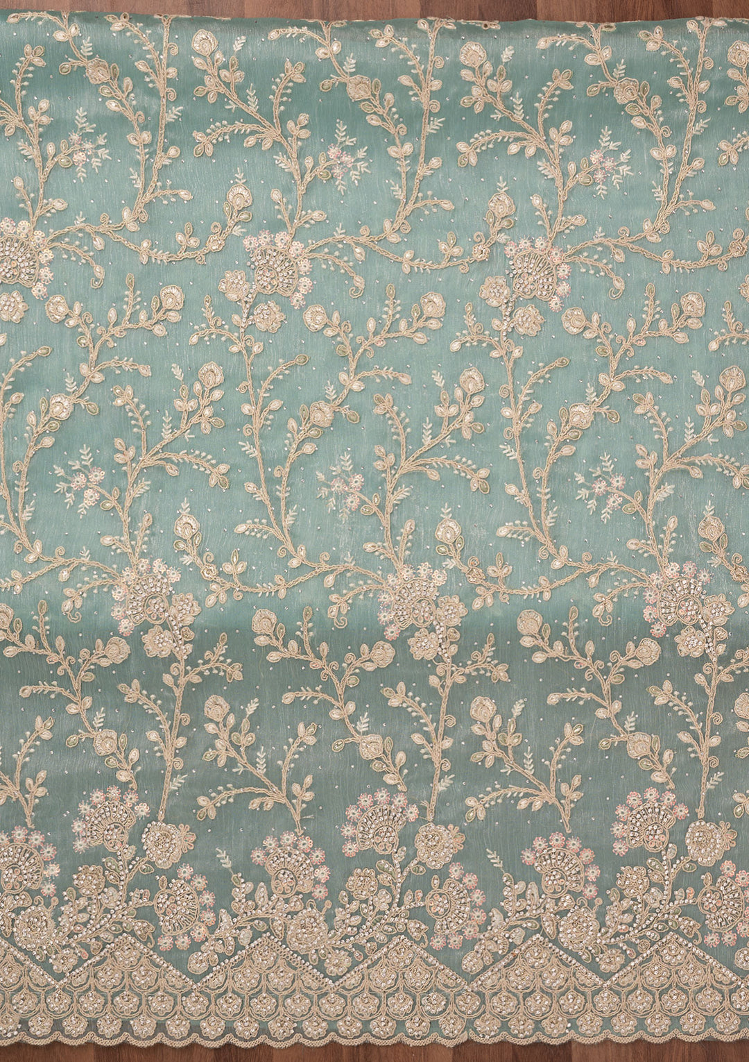 Sky Blue Zariwork Semi Crepe Unstitched Salwar Suit
