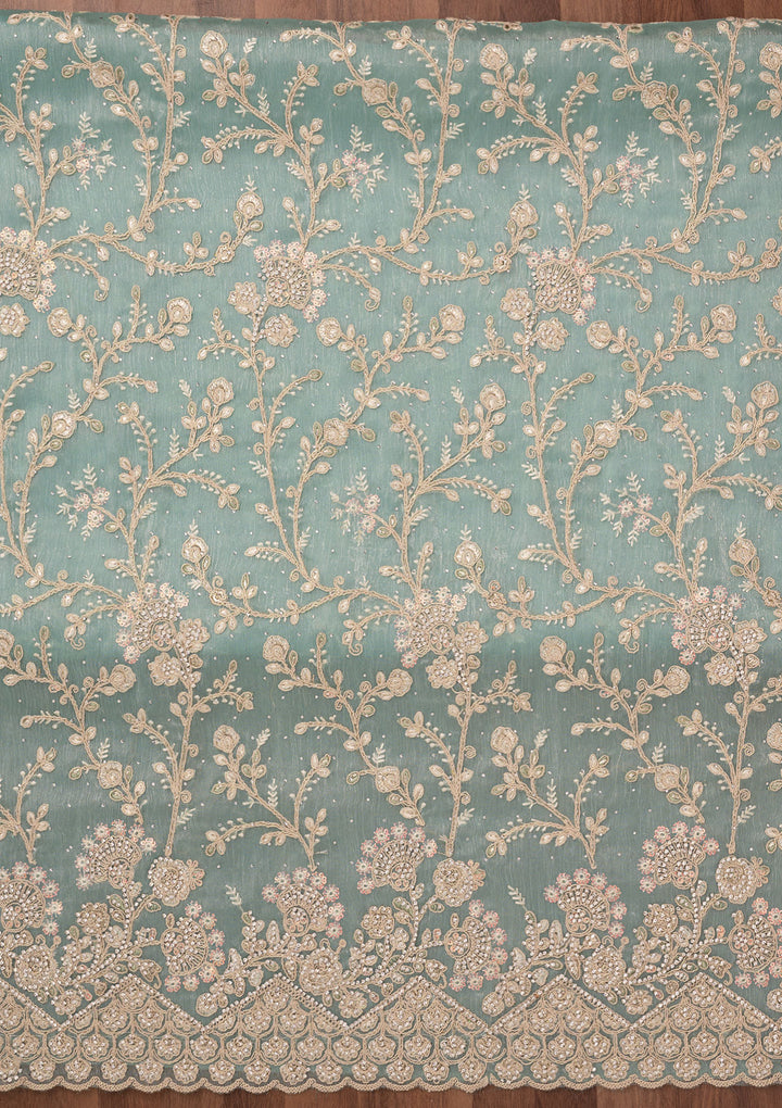 Sky Blue Zariwork Semi Crepe Unstitched Salwar Suit