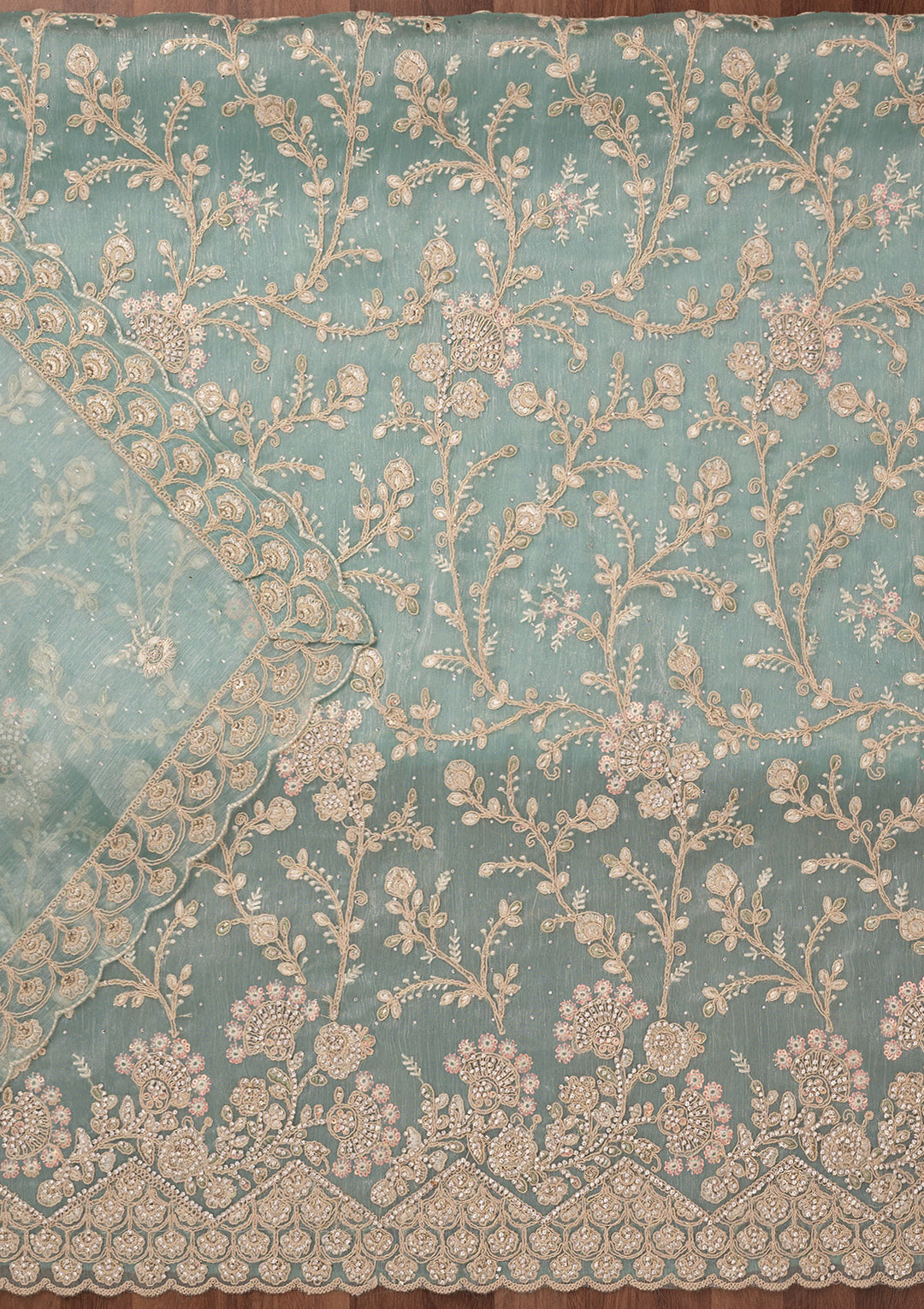 Sky Blue Zariwork Semi Crepe Unstitched Salwar Suit