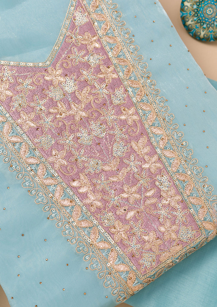 Sky Blue Zariwork Tissue Unstitched Salwar Suit