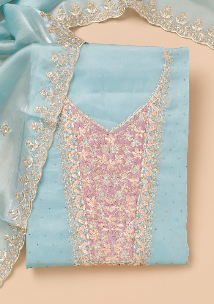 Sky Blue Zariwork Tissue Unstitched Salwar Suit