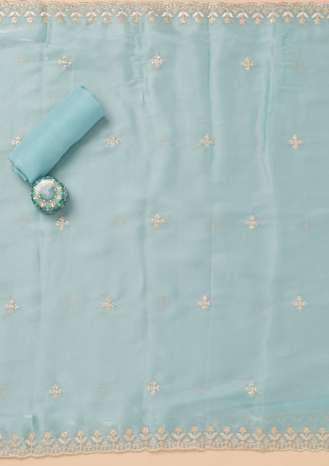 Sky Blue Zariwork Tissue Unstitched Salwar Suit