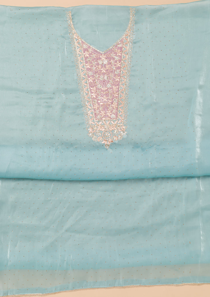 Sky Blue Zariwork Tissue Unstitched Salwar Suit