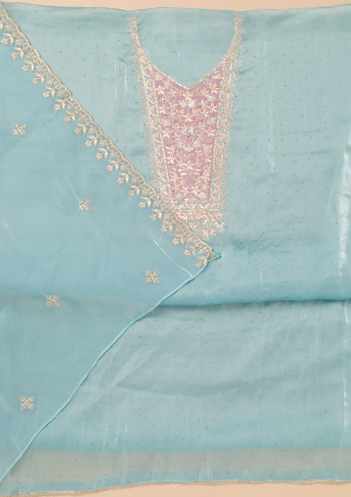 Sky Blue Zariwork Tissue Unstitched Salwar Suit