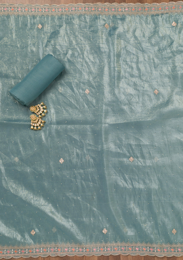 Sky Blue Zariwork Tissue Unstitched Salwar Suit