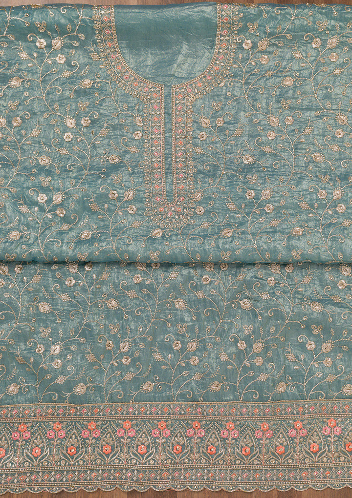 Sky Blue Zariwork Tissue Unstitched Salwar Suit