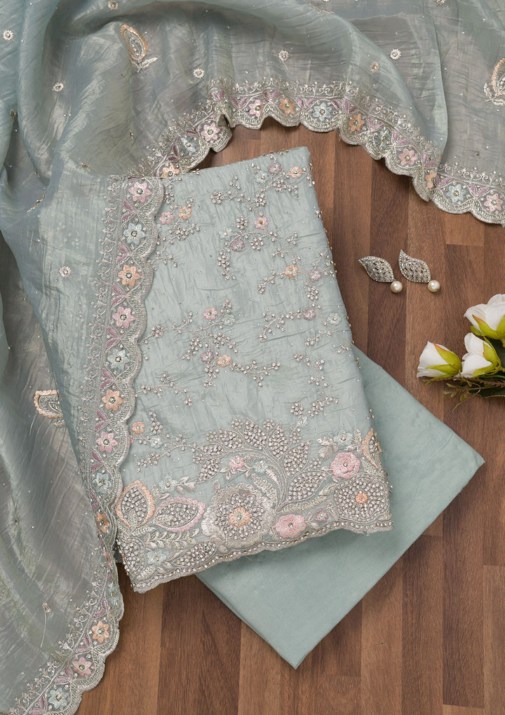 Sky Blue Zariwork Tissue Unstitched Salwar Suit