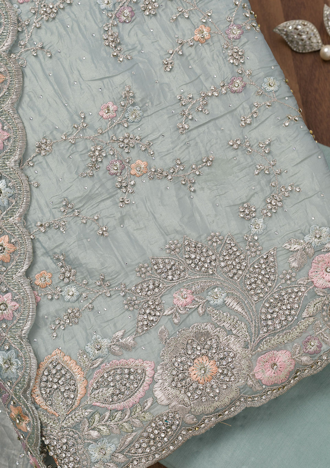 Sky Blue Zariwork Tissue Unstitched Salwar Suit