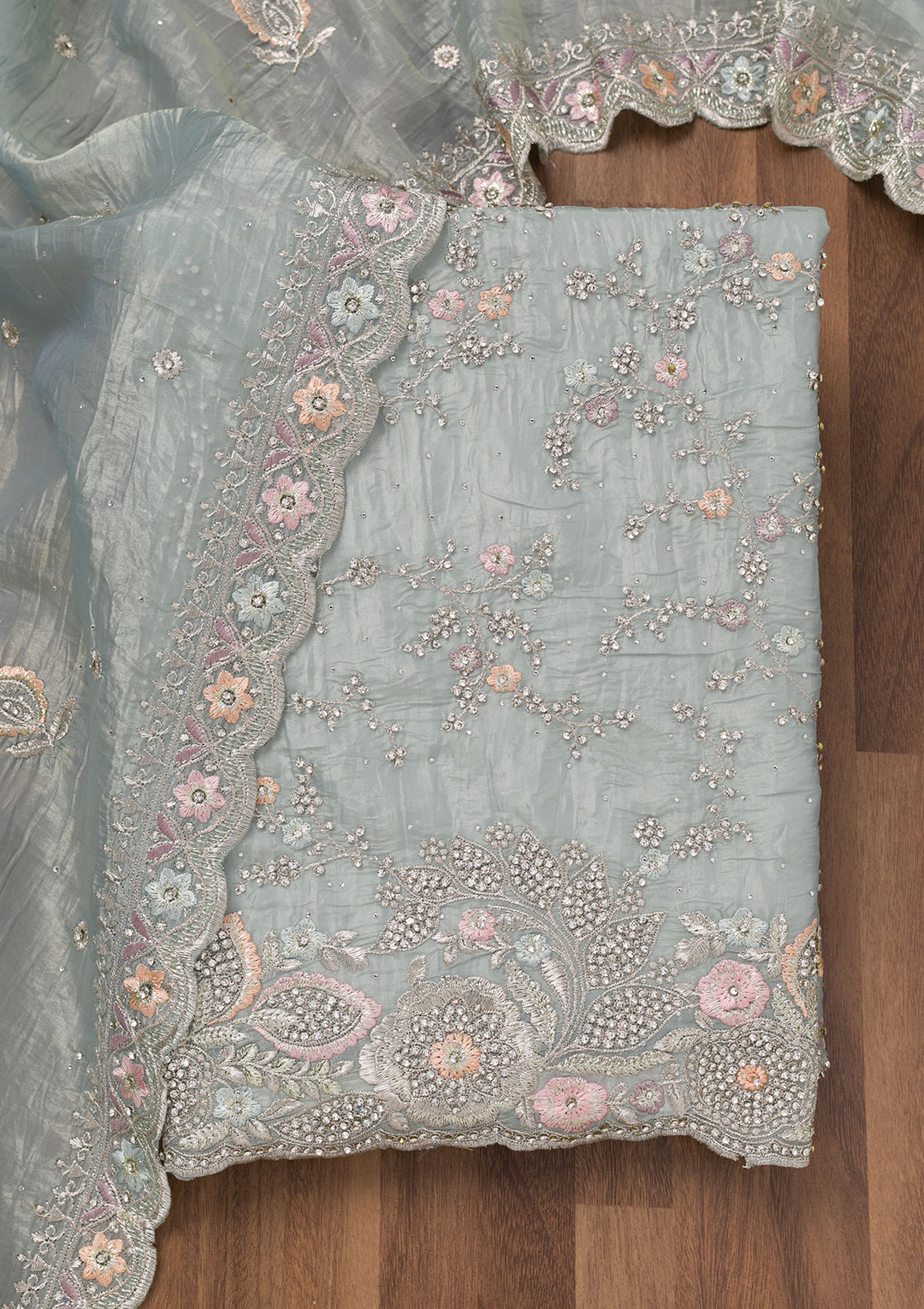 Sky Blue Zariwork Tissue Unstitched Salwar Suit